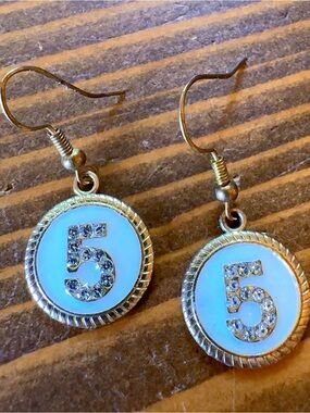 Gold Tone Rhinestone “5” Drop Earrings Y2K Glam EUC